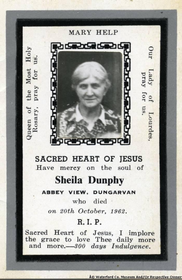 Mortuary Card, Sheila Dunphy, Abbey View, Dungarvan